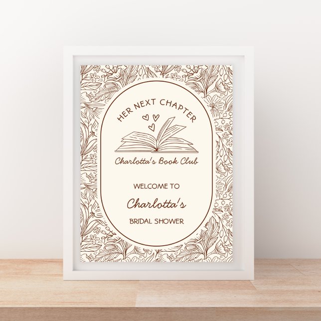 Välkommen till Bröllopsfesten Brun Bok Nästa Kapit Poster (Next Chapter Brown Book Bridal Shower Welcome Poster)