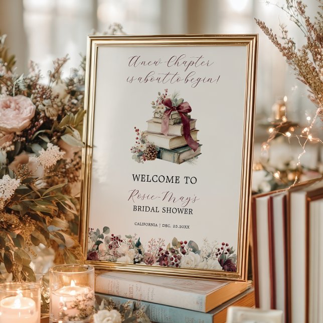 Välkommen till bröllopsfesten med Nya Kapitel Böck Poster (New Chapter Books Winter Bridal Shower Welcome Poster)