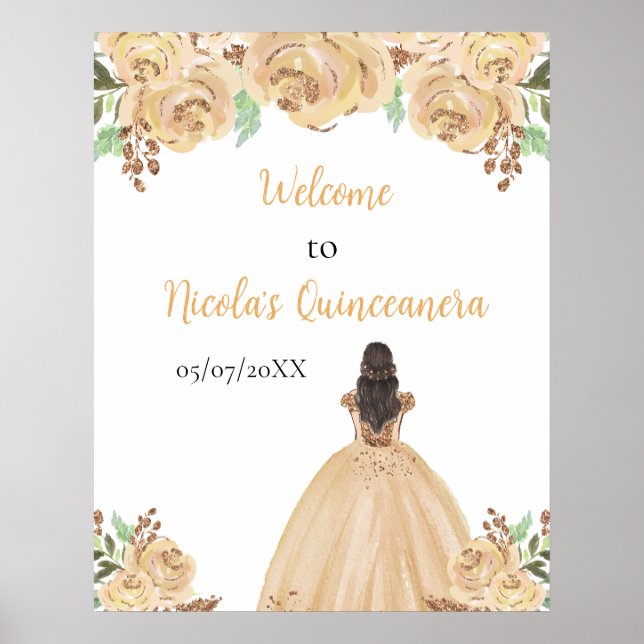 Välkommen till Brown Hair Princess Peach Quinceane Poster (Framsidan)