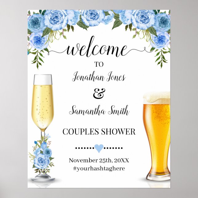 Välkommen till Bubbles & Brews Par Shower Blue Poster (Framsidan)