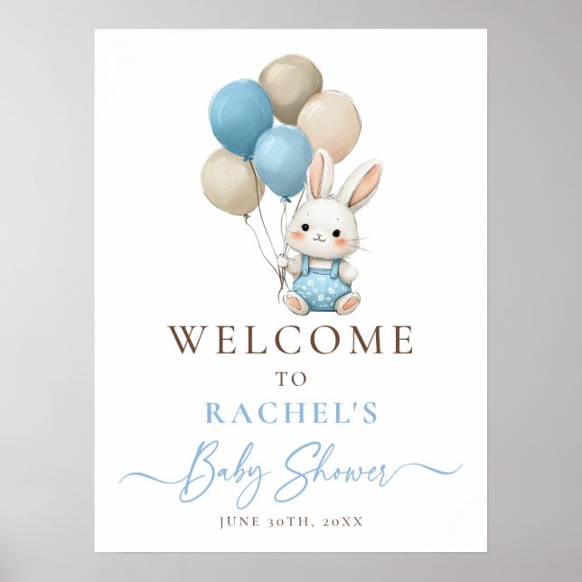 Välkommen till Bunny Rabbit Balloon Blue Pojke Sho Poster (Framsidan)