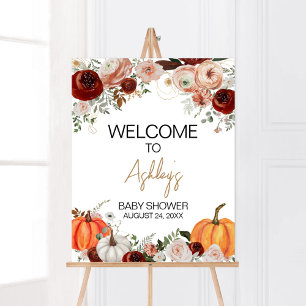 Välkommen till Burgundy Fall Blommigt Pumpkin Välk Poster