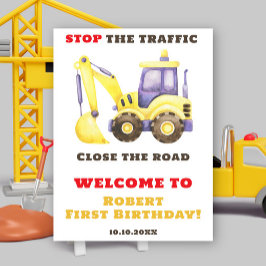 Välkommen till Bygge Lastbil Excavator Birthday Vä Poster