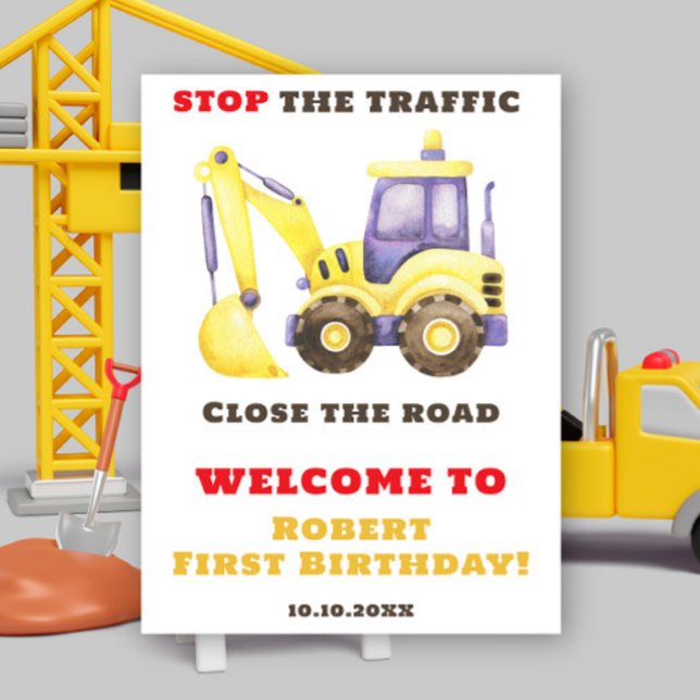 Välkommen till Bygge Lastbil Excavator Birthday Vä Poster (Skapare uppladdad)