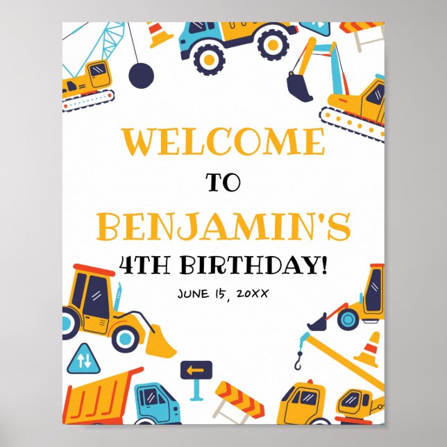 Välkommen till Bygge Lastbil Party Poster (Framsidan)