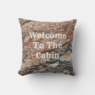 Välkommen till Cabin Träd Bark Photo Rustic Nature Kudde