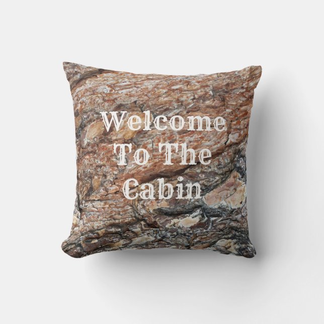 Välkommen till Cabin Träd Bark Photo Rustic Nature Kudde (Framsida)