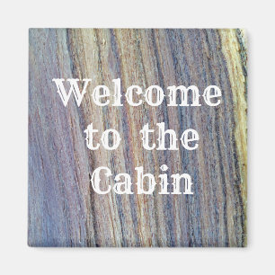 Välkommen till Cabin Woodgrain Rand Guest Magnet