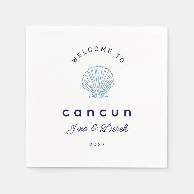 Välkommen till Cancun Destination Bröllop Blå Pappersservett (Framsidan)