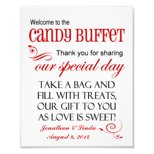 Välkommen till Candy Buffet Red Bröllop-signalen Fototryck