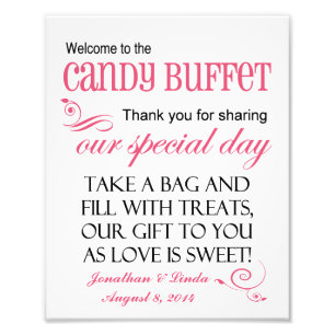 Välkommen till Candy Buffet Rosa Bröllop-skylten Fototryck