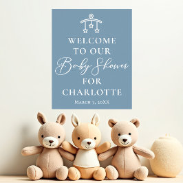 Välkommen till chic Dusty Blue White Baby Shower Poster
