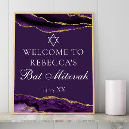 Välkommen till chic Lila Guld Bat mitzvah Party Poster