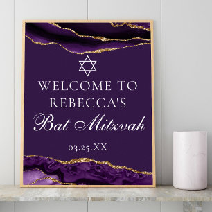 Välkommen till chic Lila Guld Bat mitzvah Party Poster