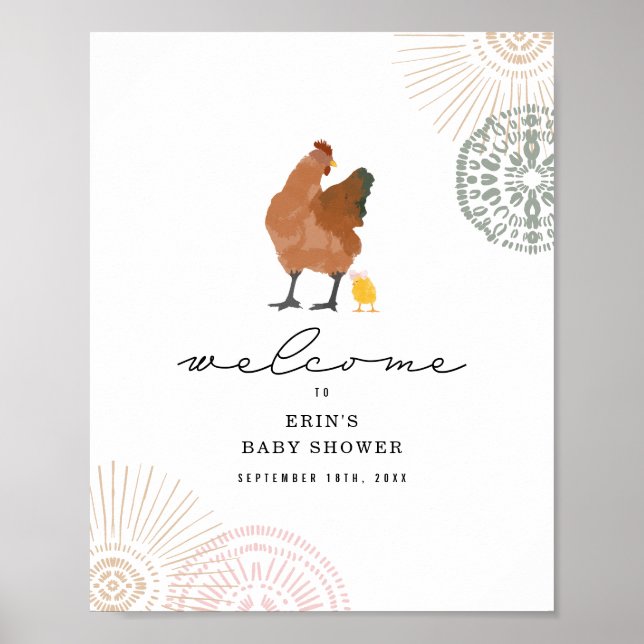 Välkommen till Chicken Girl Baby Shower Rosa Välko Poster (Framsidan)