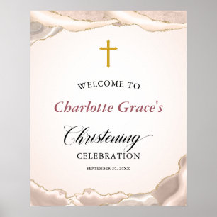 Välkommen till Christening Rosa Agate Guld Glitter Poster