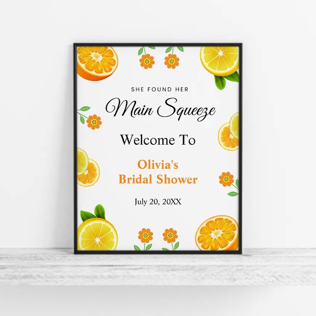 Välkommen till Citrus Lemon Möhippa Poster (Main Squeeze Citrus Summer Lemon Bridal Shower Welcome Sign   )
