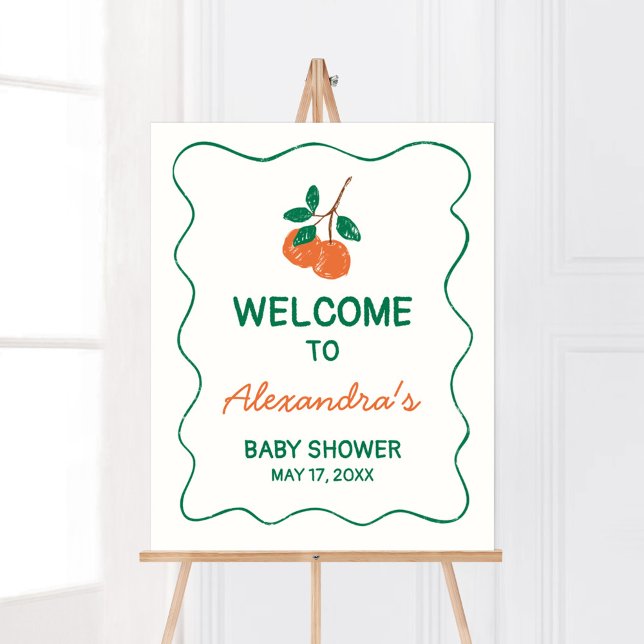 Välkommen till Citrus Little Cutie Modern Baby Sho Poster (Citrus Little Cutie Baby Shower Welcome Sign)