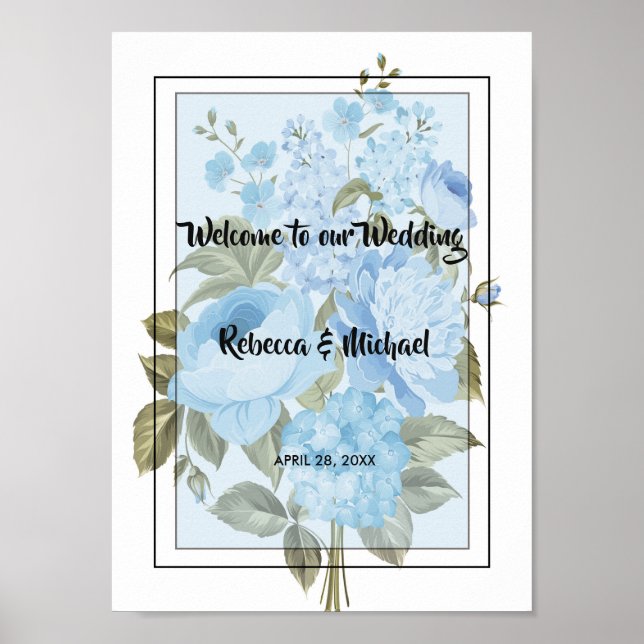 Välkommen till Classy Chic Blue blommigt Poster (Framsidan)