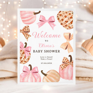 Välkommen till Coquette Rosa Bow Pumpkin-babydusch Poster