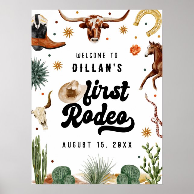 Välkommen till Cowboy First Rodeo Birthday Poster (Framsidan)