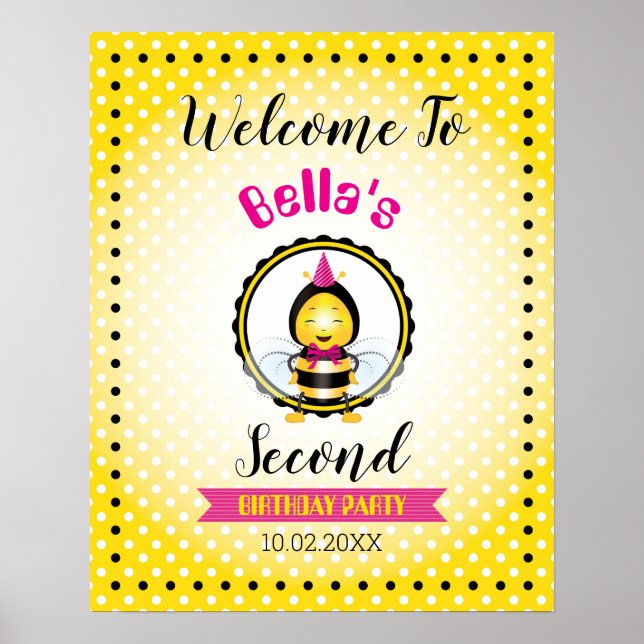 Välkommen till Cute Bee-temapartyet poster (Framsidan)