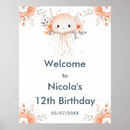 Välkommen till Cute Blommigt Jellyfish Födelsedags Poster