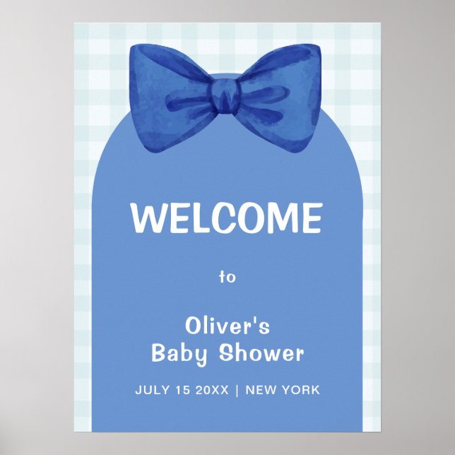 Välkommen till Cute Blue Arch Gingham Bow Baby Sho Poster (Framsidan)