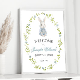 Välkommen till Cute Blue Little Bunny Pojke Shower Poster