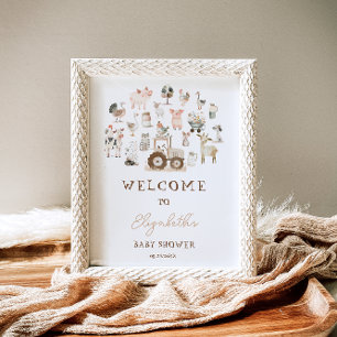 Välkommen till Cute Boskap Barnyard Baby Shower Poster