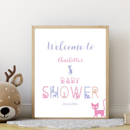 Välkommen till Cute Cat Pastel Färg Baby Shower Poster