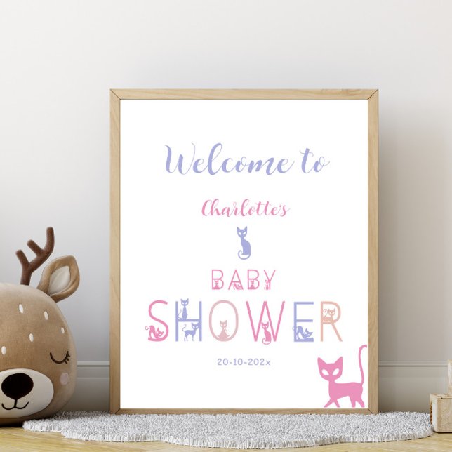 Välkommen till Cute Cat Pastel Färg Baby Shower Poster (Skapare uppladdad)