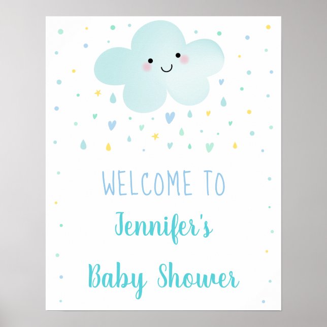 Välkommen till Cute Cloud Stars Blue Baby Sprinkle Poster (Framsidan)