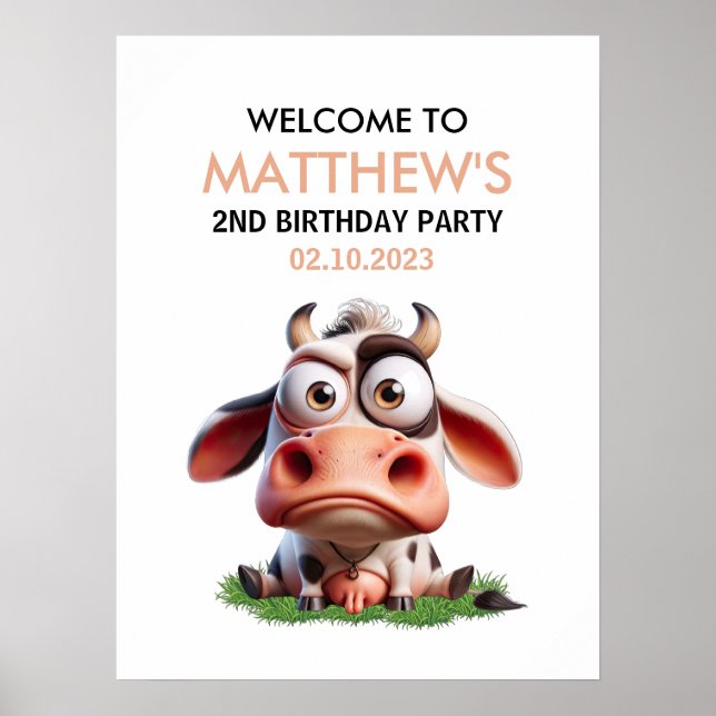 Välkommen till Cute Cow Boskap 2:a födelsedagen Pa Poster (Framsidan)