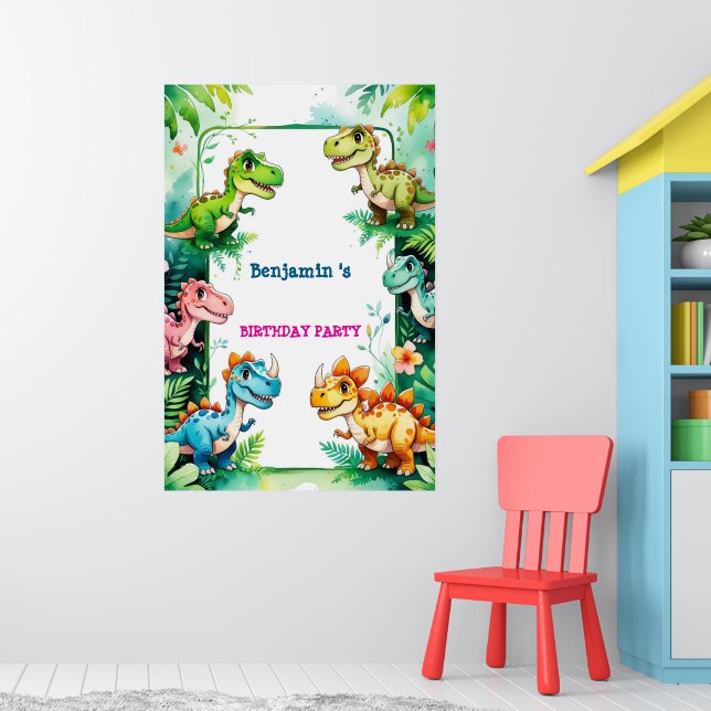 Välkommen till Cute Dinosaur T rex-Födelsedagsfest Poster (Barnkammare 1)