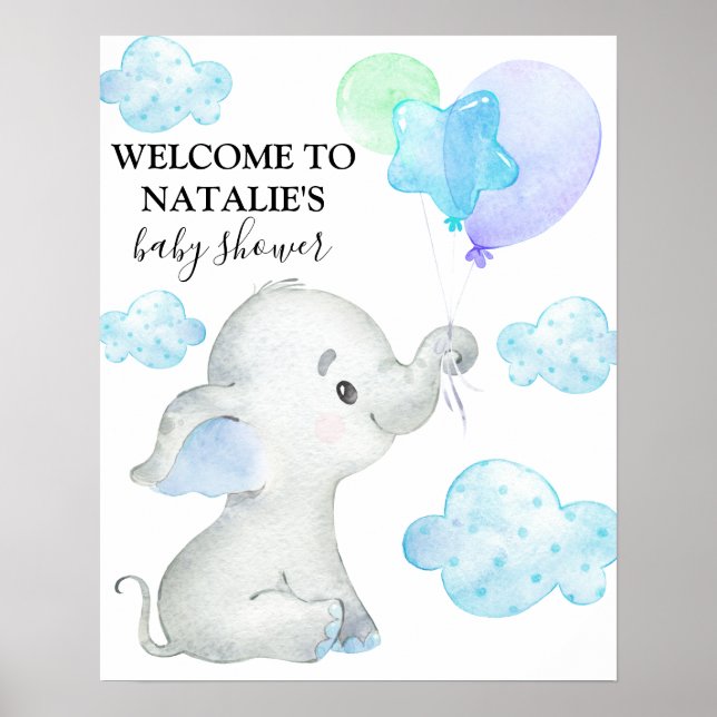Välkommen till Cute Elephant Boy Baby Shower Poster (Framsidan)