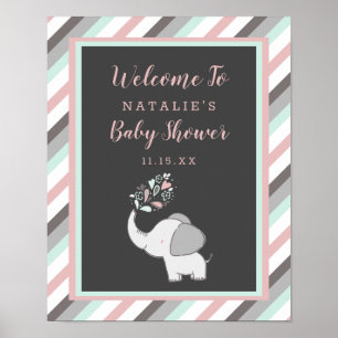 Välkommen till Cute Elephant i Rosa & Mint Baby Sh Poster