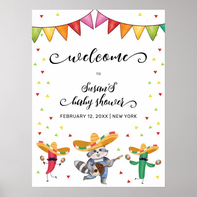Välkommen till Cute Fiesta Taco Cactus Animal Baby Poster (Framsidan)