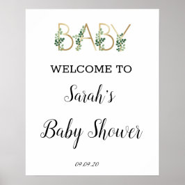 Välkommen till Cute Greenery Slogan Baby Shower Poster