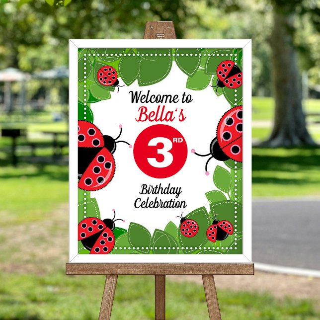 Välkommen till Cute Ladybug-temapartyet poster (FRAME IS NOT INCLUDED)