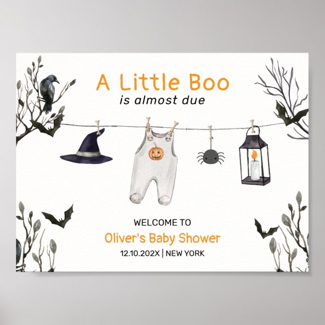 Välkommen till Cute Little Boo Clothesline Baby Sh Poster (Framsidan)