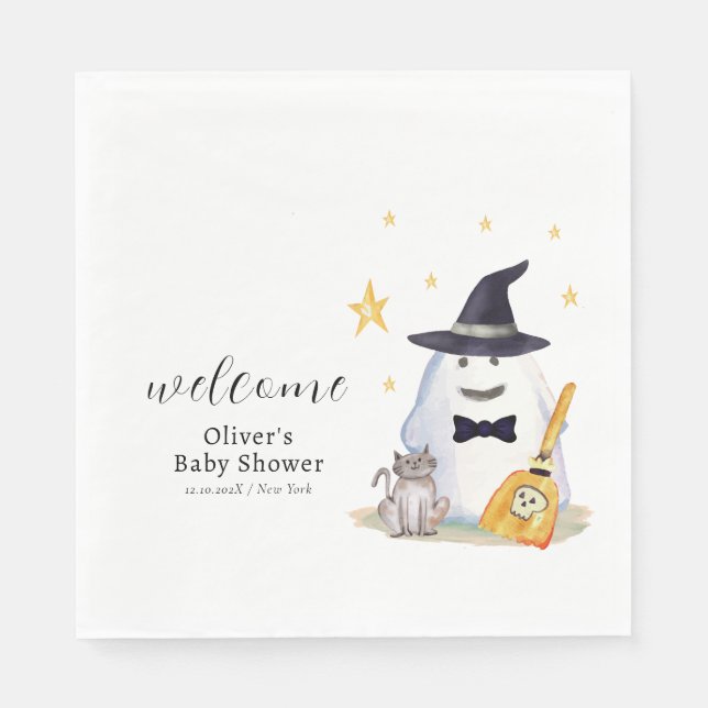 Välkommen till Cute Little Boo Ghost Boy Shower Pappersservett (Framsidan)