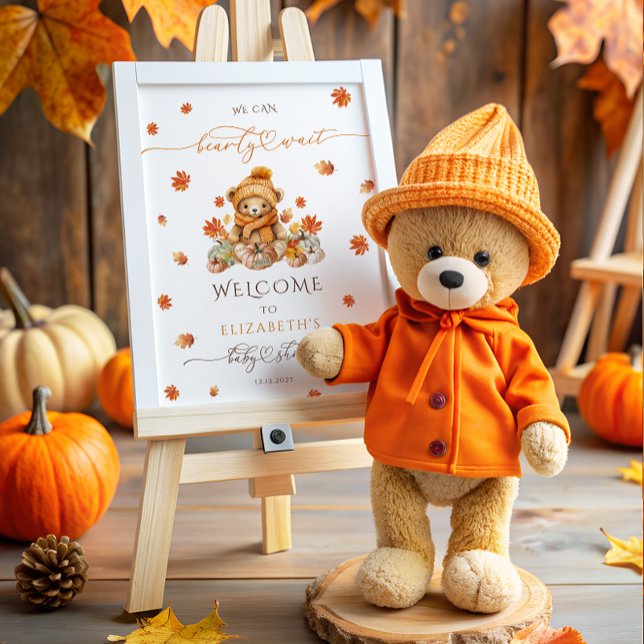 Välkommen till Cute Nalle & Pumpkins Baby Shower Poster (Skapare uppladdad)