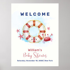 Välkommen till Cute Nautical Crab Starfish Baby Sh Poster
