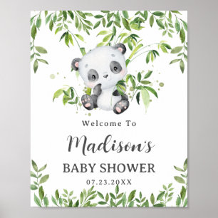 Välkommen till Cute Panda Bear Unge Greenery Baby  Poster