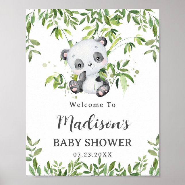 Välkommen till Cute Panda Bear Unge Greenery Baby  Poster (Framsidan)