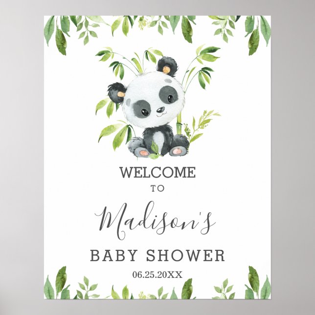 Välkommen till Cute Panda Greenery Baby Shower-Neu Poster (Framsidan)
