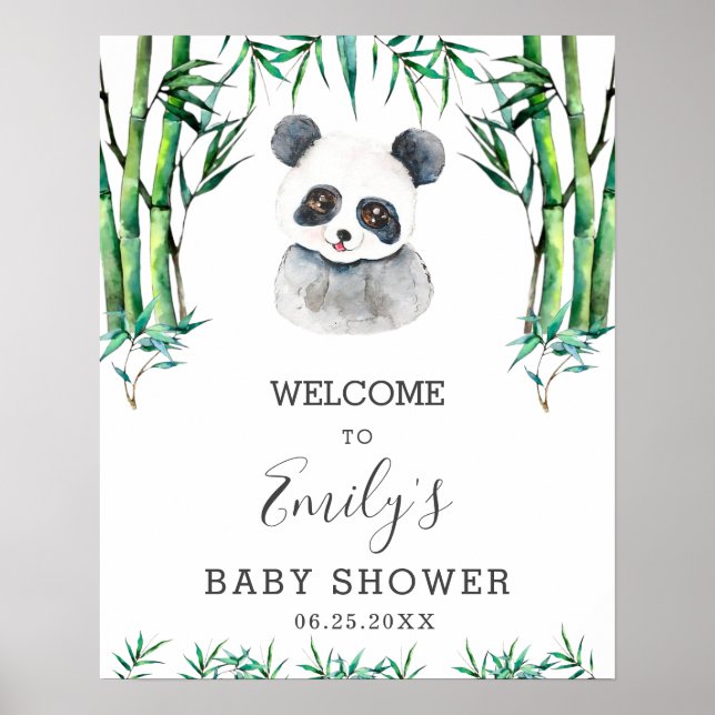 Välkommen till Cute Panda Greenery Baby Shower-Neu Poster (Framsidan)