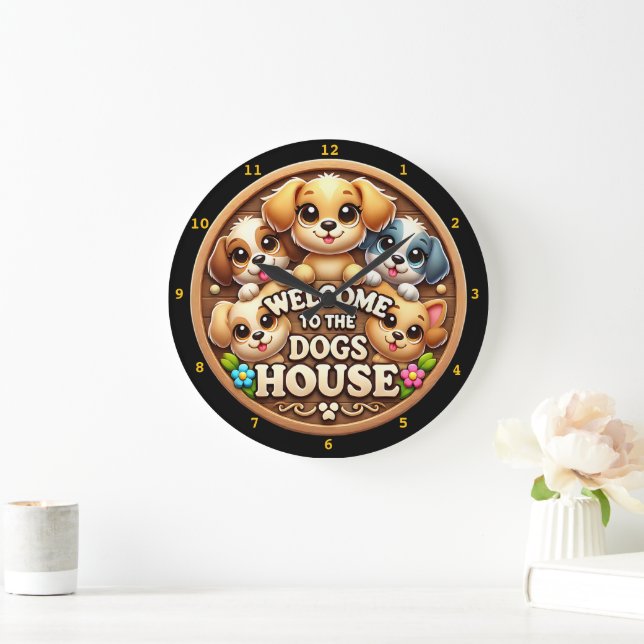 Välkommen till Cute Puppy Clock Home Stor Klocka (Hem)