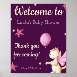 Välkommen till Cute Rosa Dragon Baby Shower Poster